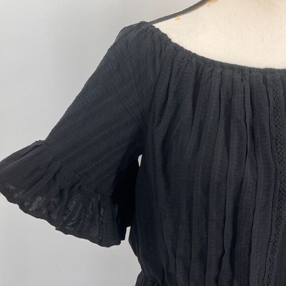 Talulah Mini Dress M Black Peasant Flutter Sleeves Elastic Shoulders Ruffle Hem - Picture 2 of 12